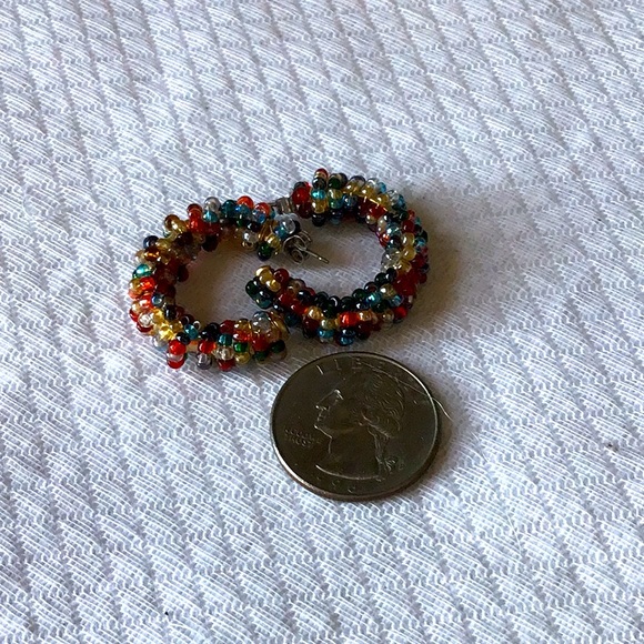 Beaded Multi colored semi circle post earrings. Pretty and handmade - Picture 5 of 5